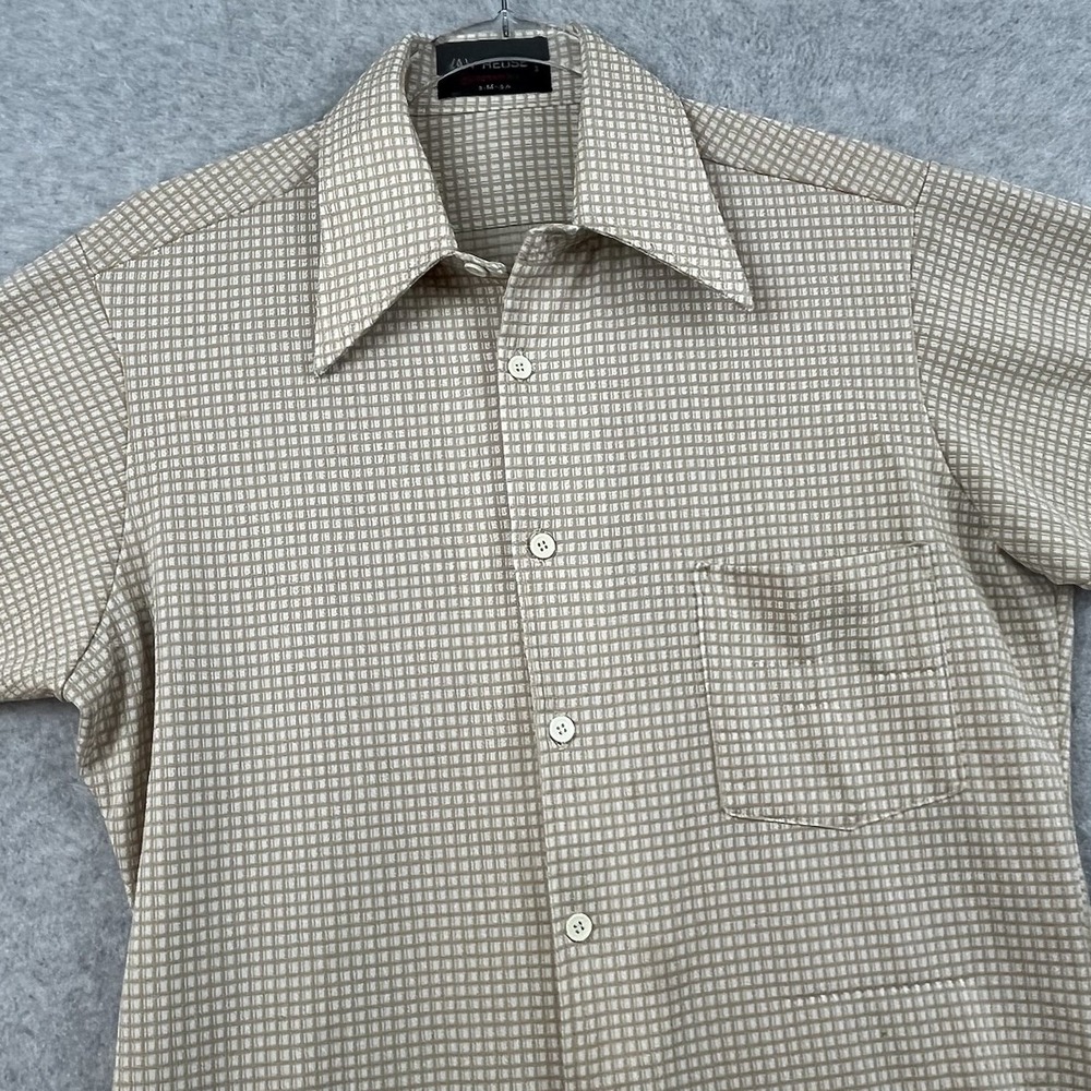 Vintage Van Heusen‎ Shirt 60s 70s Disco Dagger Big Collar Polyester Knit M Plaid